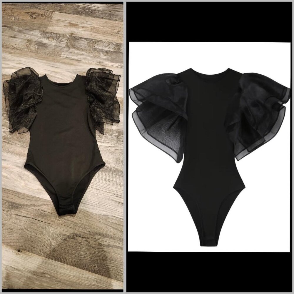 NWOT Black bodysuit with ruffle sleeves Women's size medium